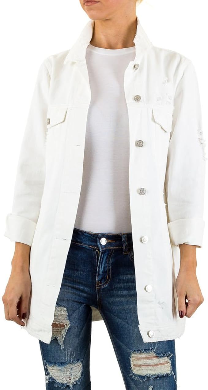 Ital Design Lange Destroyed Jeans Jacke Fur Damen Weiss In Gr L Amazon De Bekleidung