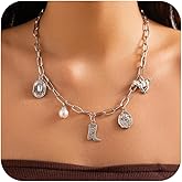 Western Charm Necklace for Women Gold Silver Cowboy Boot Cowgirl Hat Horse Pearl Charm Necklace Trendy Paperclip Choker Western Country Concert Outfit Accessories