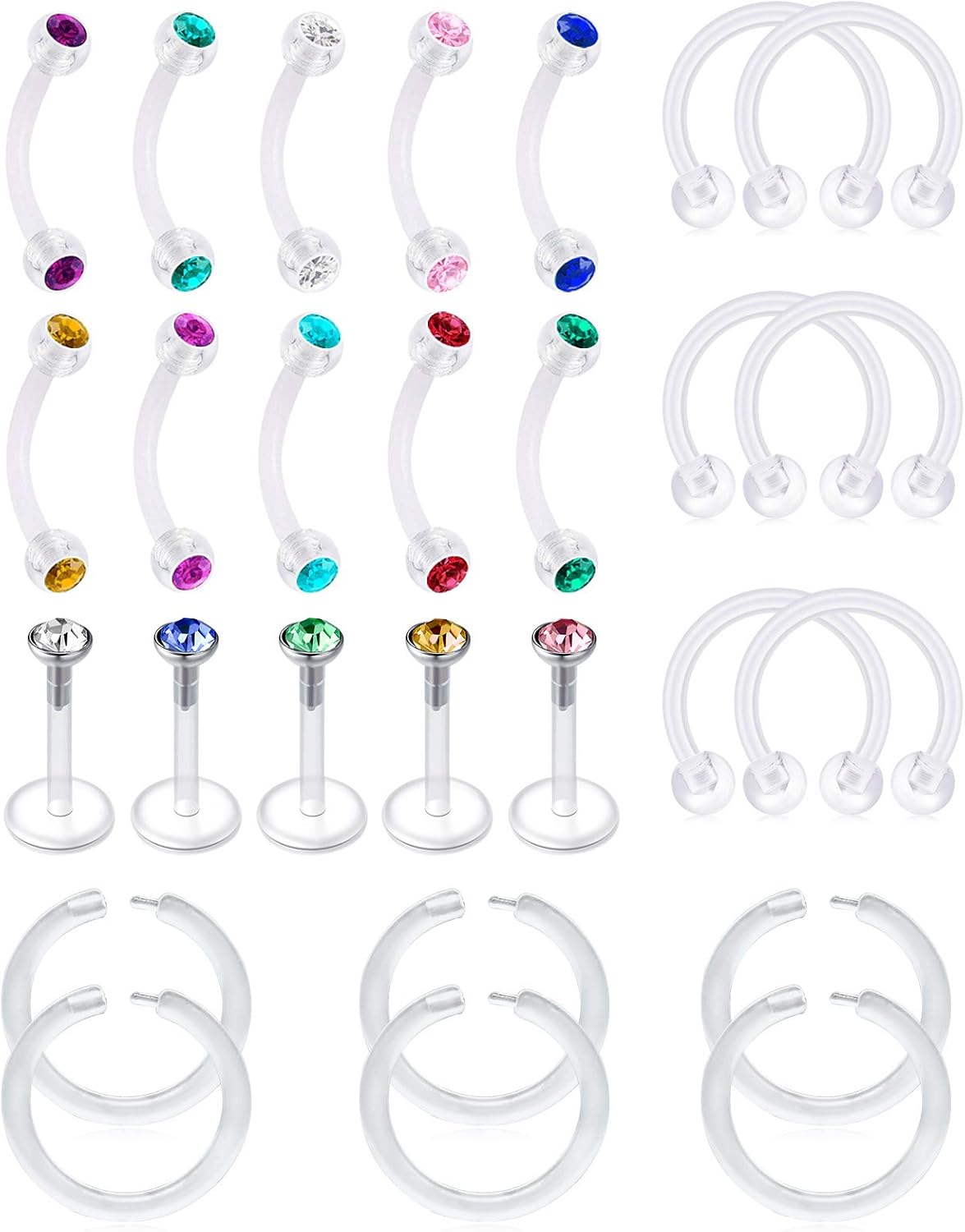 incaton Clear Lip Bars Flexible Bioplast Lip Bar Labret Bars Studs Lip