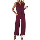 KIRUNDO Womens Two Piece Outfits Summer Fashion Button V Neck Crop Vest Blazer and Wide Leg Pants Suit Matching Sets