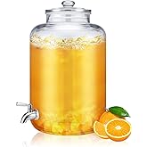 Newtay 5 Gallon Glass Water Dispenser Countertop with Glass Lid and Stainless Steel Spigot Beverage Drink Dispenser Airtight Leakproof Large Jug for Summer Outdoor Party Juice Kombucha