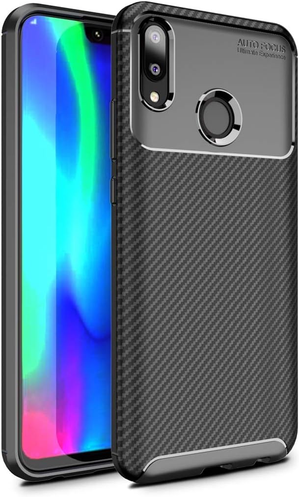 Znyke Case® Bettle Carbon Fibre Texture Series Shockproof Armor TPU Back Cover Case for Huawei Y9 2019 Mobile Phone Cover-Black