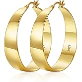 OOOPEL 10mm Wide 925 Sterling Silver Hoops Earrings for Women, 14K Real Gold Plated Hoop Earrings for Women Hypoallergenic Lightweight Oversize Big Gold Hoop Earrings Jewelry Gifts 30/40/50/60MM