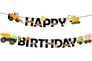 FAISICHOCALATO Construction Birthday Banner Dump Truck Party Decorations Pre-Assembled Builder Bulldozer Excavator Tank Truck Garland Supplies