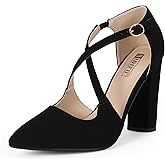 IDIFU Women's IN4 Chunky High Heels Pumps Closed Toe Block Strappy Heels Pointed Toe Dress Shoes for Women Prom Wedding Party Office Work Formal
