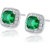 VONSSY Hypoallergenic Gemstone Stud Earrings, Brilliant Cubic Zirconia Crystal Earrings, 925 Silver Posts Nickel Free, Created Diamond Square Earrings Jewelry Gift for Women Wife Mother Daughter