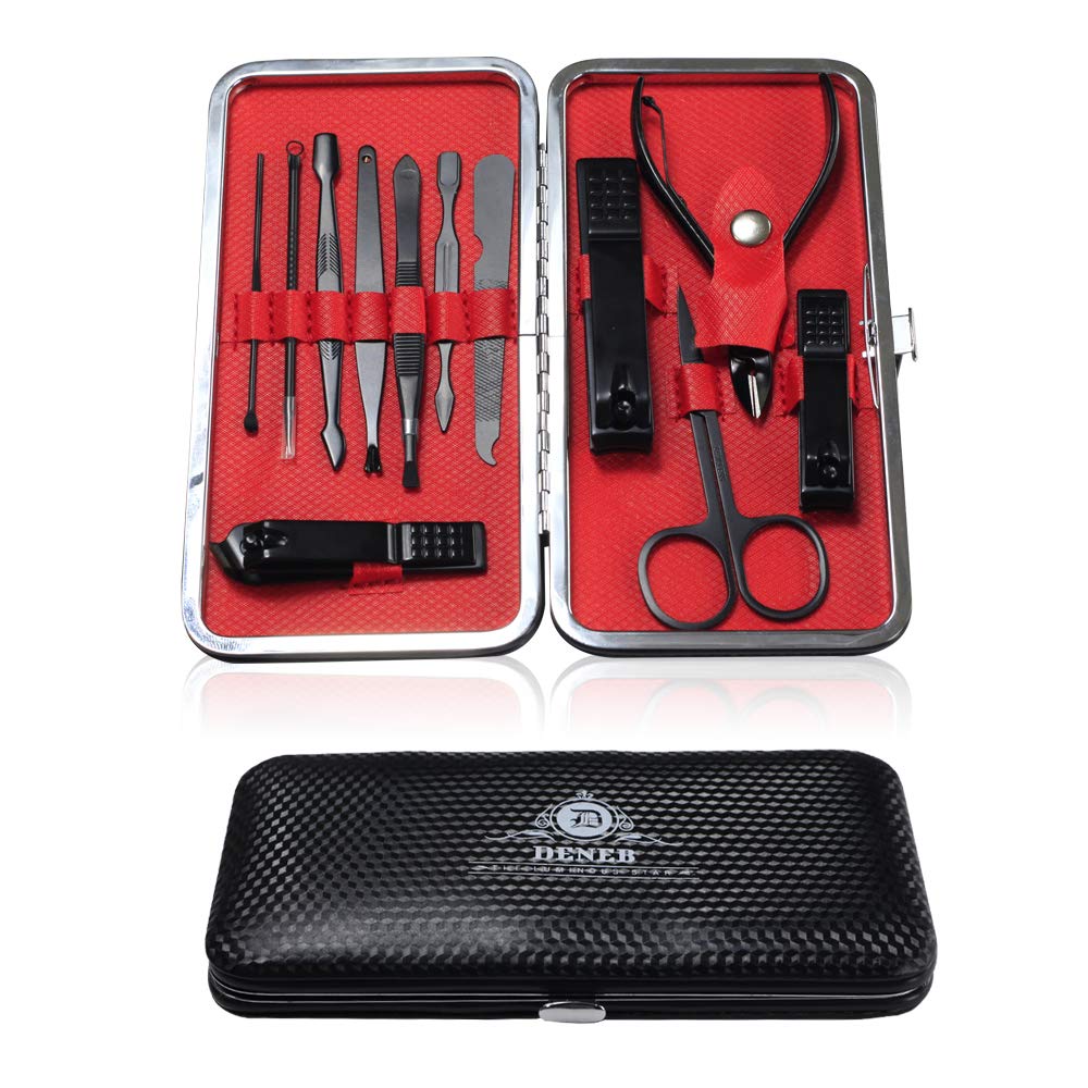 Manicure Set Pedicure Care Set Nail Clipper Earpick Grooming Pedicure kit Men Women 12pcs Nail Care Cutter Cuticle Remover Nail Set Nail Clippers Pedicure Tool Kit, with a Portable Case (Black)