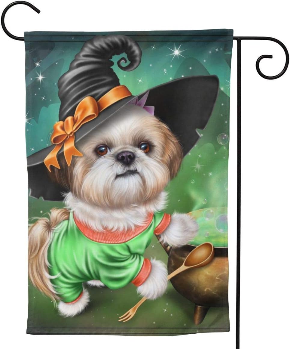 Angels Fly Mouth Halloween Shih Tzu Witches Brew Dog FunnyPremium Material Seasonal Family Welcome Double Sided Garden Flag Spring Summer Outdoor Funny Decorative Flags for Garden Yard Lawn Gift