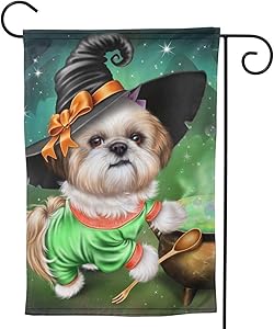 Angels Fly Mouth Halloween Shih Tzu Witches Brew Dog FunnyPremium Material Seasonal Family Welcome Double Sided Garden Flag Spring Summer Outdoor Funny Decorative Flags for Garden Yard Lawn Gift
