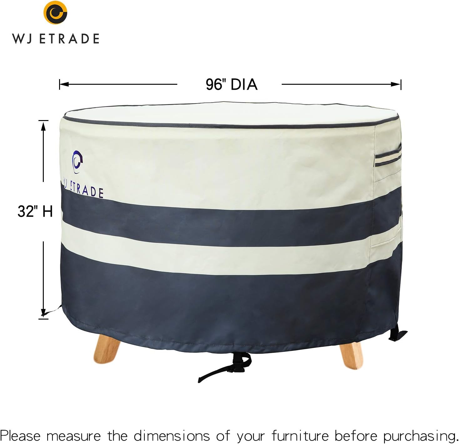 WJ eTrade Patio Furniture Set Cover Round 96" Diax32 H Waterproof UV Resistant Cover Fits 5-7 Piece Large-Medium Dining Set, Beige+Grey : Garden & Outdoor