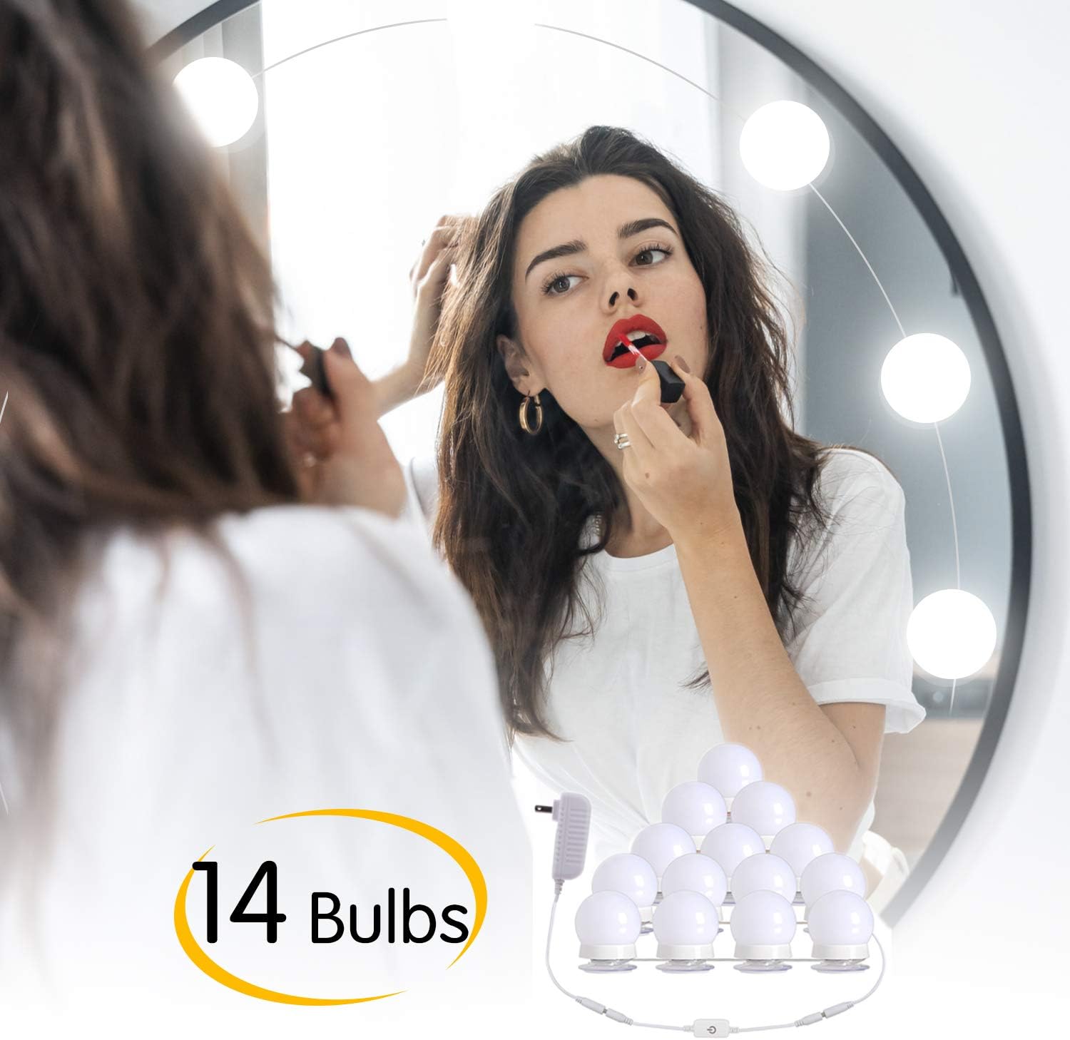 Hollywood LED Vanity Lights Strip Kit, with 14 Dimmable Light Bulbs for Full Body Length Mirror & Bathroom Wall Mirror, Plug in Mirror Lights with Power Supply, White (No Mirror Included): Home Improvement