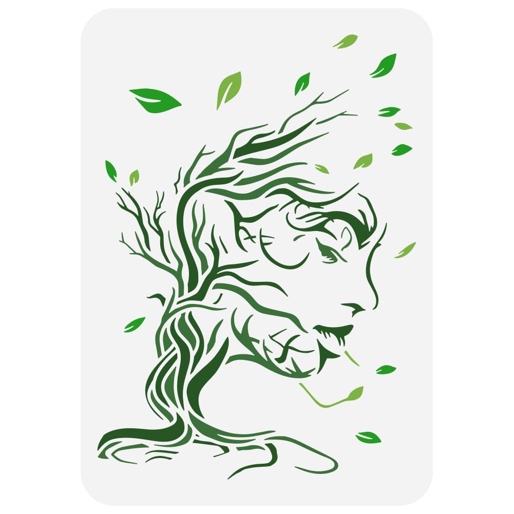 FINGERINSPIRE tree Woman paint Stencil Large Hollowed Branches Leaves Template for Wood and Plastic PET Face Drawing Large Tree of Life Stencil