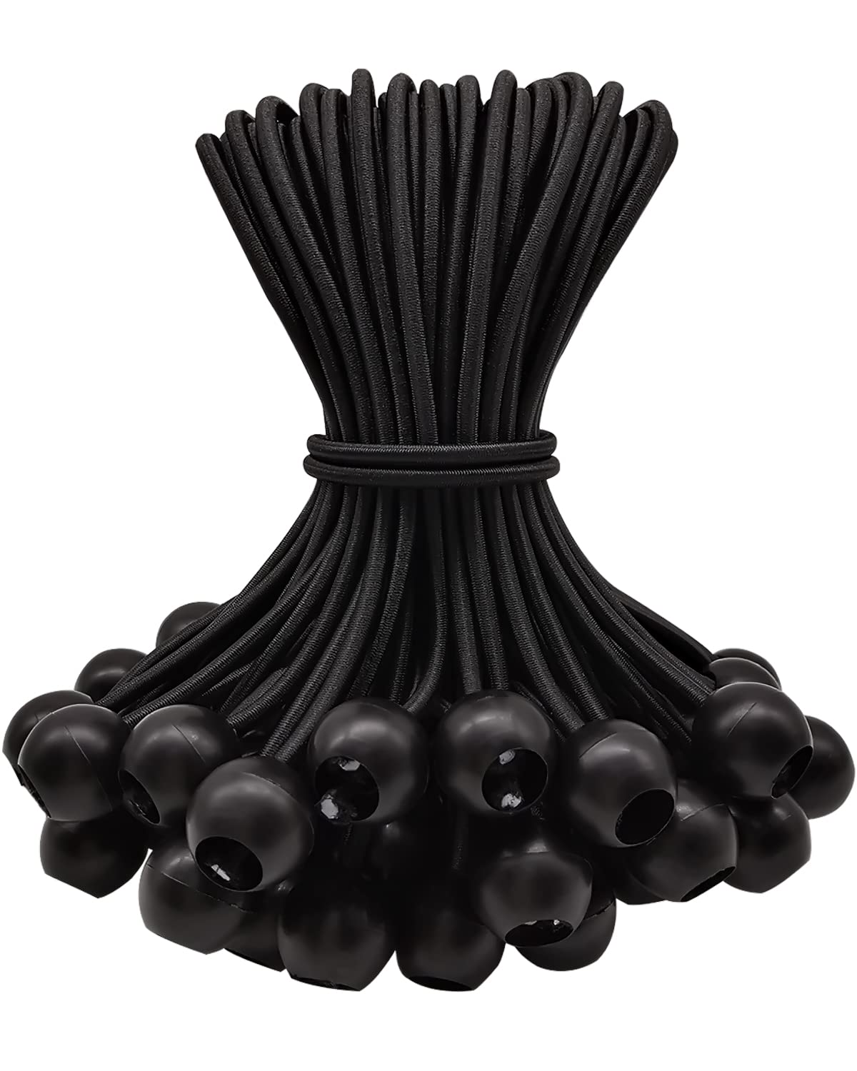 WMZOBH Bungee Cords with Balls 50 Piece, Tarpaulin Bungee Cords 6 Inch, Bungee Balls Small, Elastic Bungee Straps Short, Heavy Duty, Tie-Down, Adjustable Flag Bungees (Black)