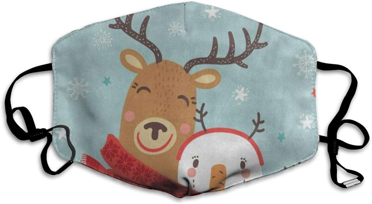 Dust Mask Merry Christmas Reindeer Snowman Snowflake Face Mask Fashion Anti-dust Reusable Cotton Comfy Breathable Safety Mouth Cover Masks for Women Man Running Cycling Outdoor