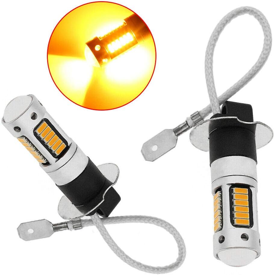 2X H3 3000k High Lumen LED Yellow Amber 55W LED Fog Light Driving Lamp Bulb DRL
