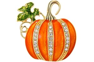 DTJA Rhinestone Pumpkin Brooch Pin for Women Girls Gold-Tone Fashion Enamel Halloween Thanksgiving Green Leaf Brooches Lapel Pins Cute Fall Holiday Festival Hat Bag Suit Dress Accessories Jewelry Gift Souvenir