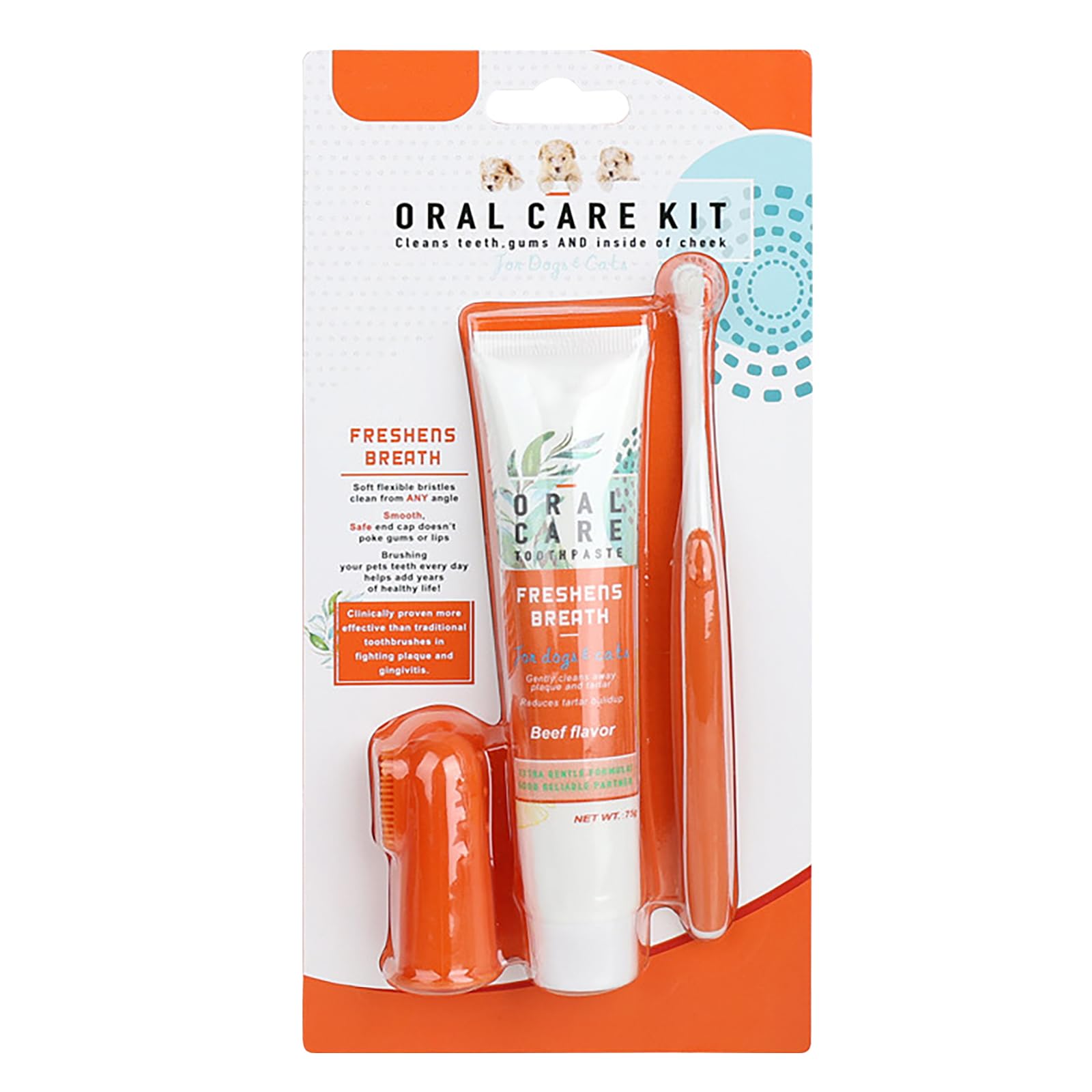 Dog Toothbrush with Toothpaste|Dog Dental Care Set|with Beef Flavor Toothpaste & Finger Brush & Soft Bristle Toothbrush|Dogs & Cats Dental Kit Against Bad Breath