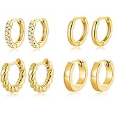 CLASSYZINT Small Hoop Earrings Set Twisted Glossy Zirconia Huggie Earrings For Multiple Piercing Cartilage Jewelry…