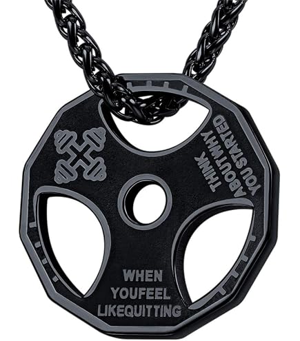 HZMAN Stainless Steel Weight Plate Barbell Pendant Necklace for
