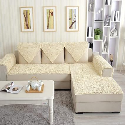 Yearly Chenille Solid Color Sofa Cover Winter Non Slip Plush