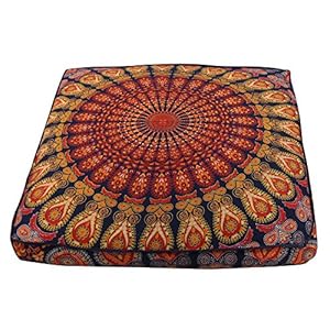 Indian Peacock Mandala Floor Pillow Throw Square Cushion Cover Meditation Pouf Mandala Floor Pillow Cushion Seating Throw Cover Bohemian Decor Floor Cushion Cover