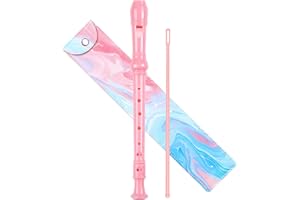 Soprano Recorder for Kids Beginners, German Fingering, C Key, 3 Piece with Cleaning Rod, Bag, Fingering Chart (Pink)…