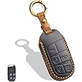 Aoocar Leather Key Fob Cover, Compatible with Jeep Grand Cherokee Renegade Compass Chrysler Dodge RAM Durango Challenger Journey Dart Fiat, No Screw Design Key Holder Protector (Black)