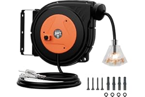 ISLEWIRE 30FT Retractable Extension Cord Reel, 16AWG/3C SJTOW Heavy Duty Power Cord Reel with Lighted Triple Outlets, 10A Circuit Breaker, Lightweight Ceiling/Wall Mount Reel for Garage, ETL Listed, Orange