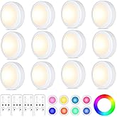 Yiliaw 12 Pack LED Puck Lights Remote Control 16 Color Changeable Under Cabinet Lights, Battery Operated Lights Night Light w