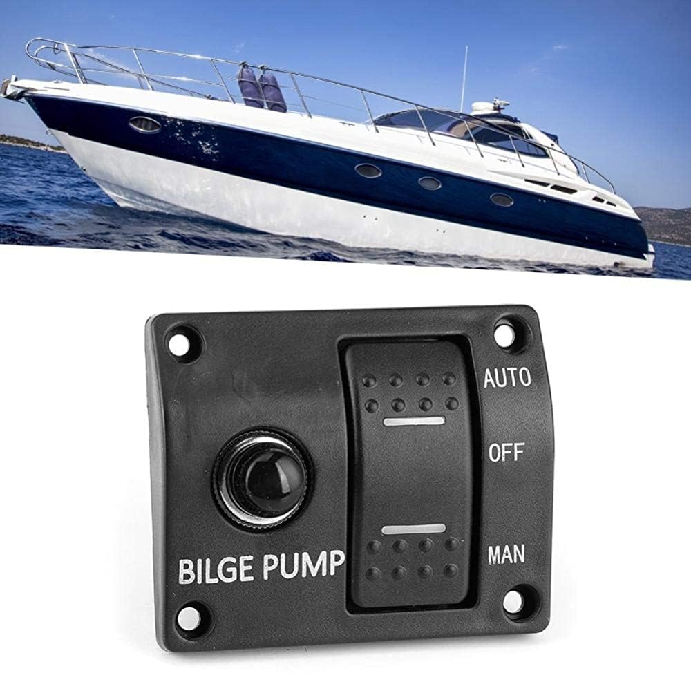 3-Way Bilge Pump Switch Panel with LED Indicator, Automatic Float Switch Auto/Off/Manual with 15A Circuit Breaker, Control DC 12V/24V Bilge Pump for DC Bilge Pumps