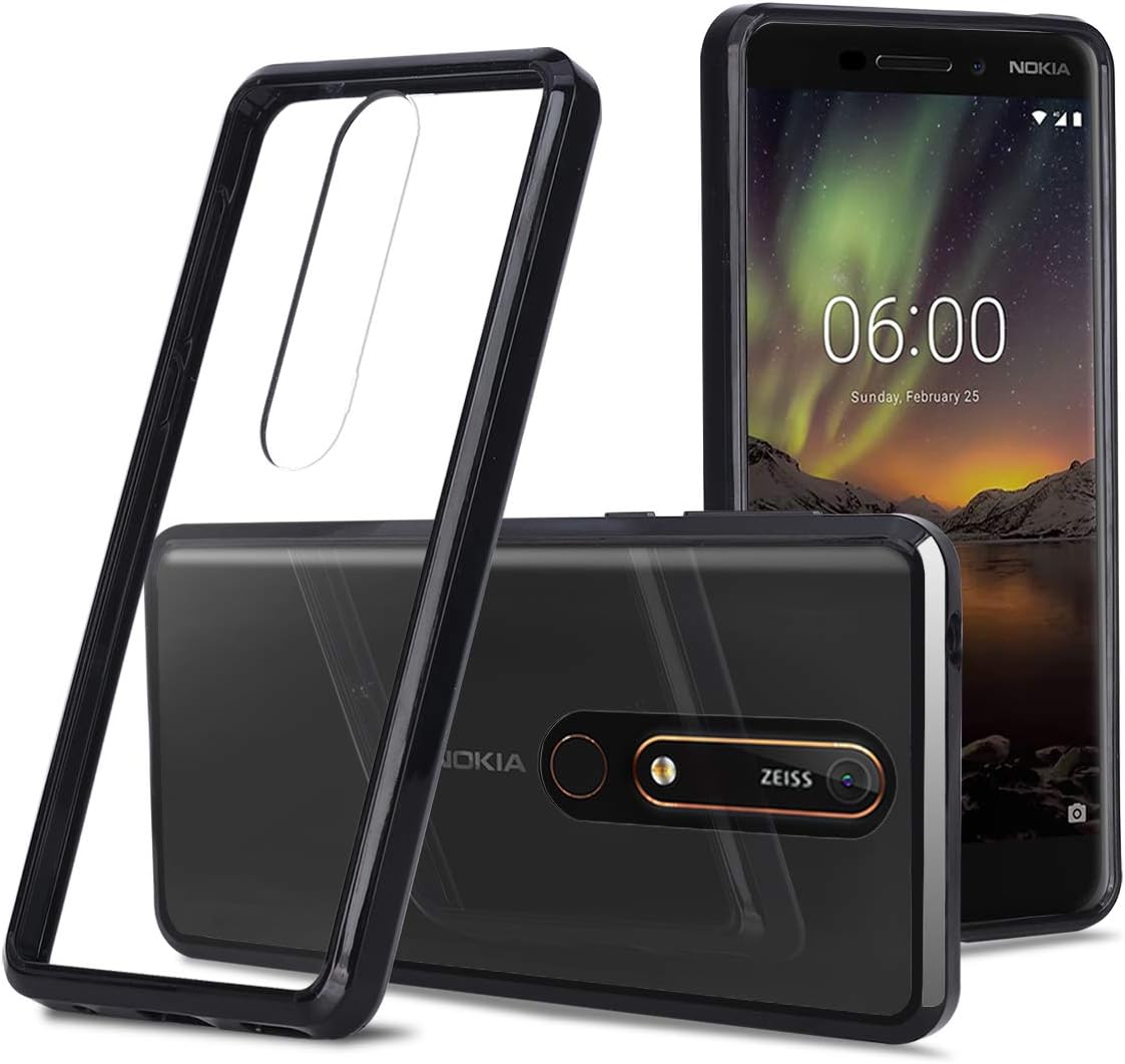 Nokia 6.1 Hard Case Clear,Eofon Ultra Slim Bumper Frame Scratch Resistant Hybrid Protective Case Cover for Nokia 6 2018 (Black)