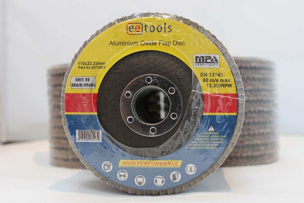Pack of 10 Flap Grinding Disc 115mm 60 Grit Abrasive Sanding Flap Wheel for Angle Grinders by EETOOLS (60 Grit) - Image 3