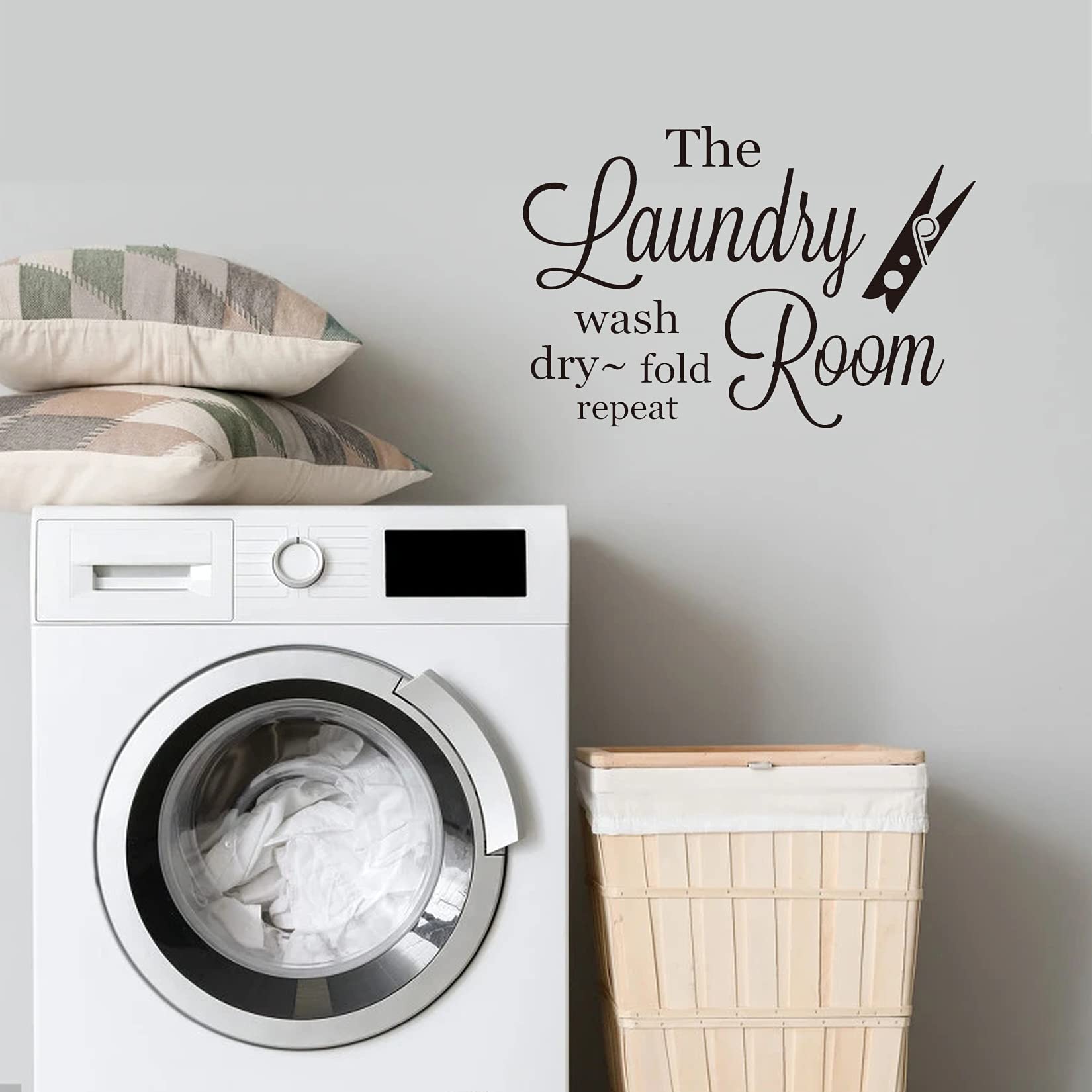 Laundry Room Wall Decal, Washer Dryer Bubble Soak Fold Repeat Wall Stickers, Quote Saying Signs Modern Trendy Washing Dry Art Vinyl Wall Decor for Bathroom Closet