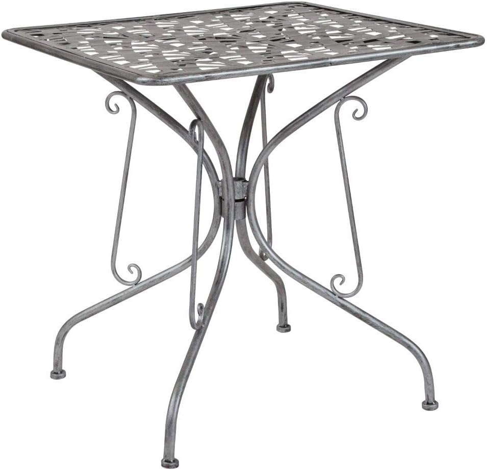 Flash Furniture Agostina Series 27.5" Square Antique Silver Indoor-Outdoor Steel Patio Table