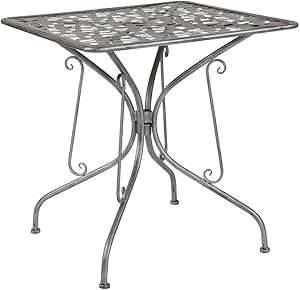 Flash Furniture Agostina Series 27.5" Square Antique Silver Indoor-Outdoor Steel Patio Table