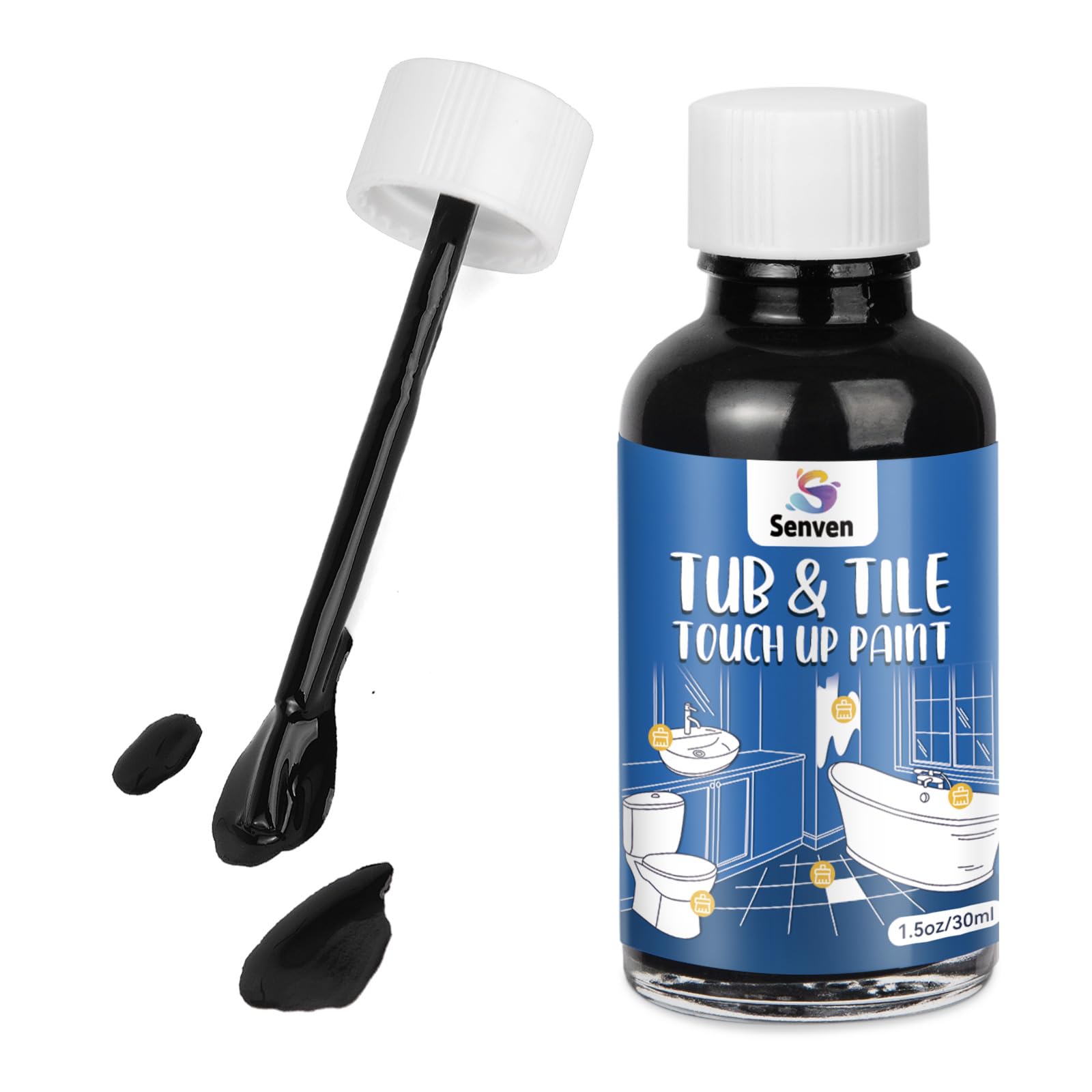 Photo 1 of Tub Tile Gloss Black Paint Touch Up Paint Kit for Bathtub Porcelain Repair Scratches Cracks Chips on Porcelain Acrylic Enamel Cast Iron Tiles Sinks Toilets Black
