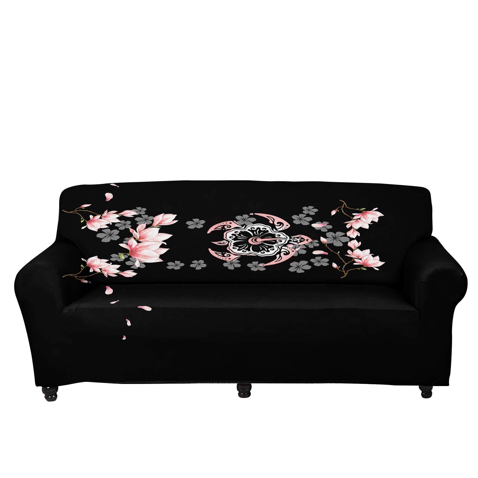 Coloranimal Hibiscus Floral Sofa Cover,Beautiful Sea Turtle Seater Sofa Slipcover Sectional Cushion Protector Furniture Protector Loveseat Sofa Armchair,Black M