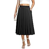 DLOODA Pleated Skirts for Women with Pockets Elastic High Waisted Flowy Midi Skirt A Line Fall Long Skirts Work Office
