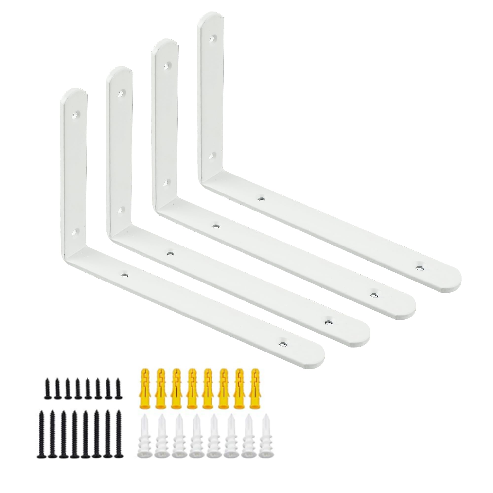 Photo 1 of Mooche 4Pack Floating Shelf Bracket, Heavy Duty Shelf Brackets Metal L Brackets for Kitchen Bathroom Shelf Support Wall Mounted with Screw Included (White, 8*5.5 Inch)