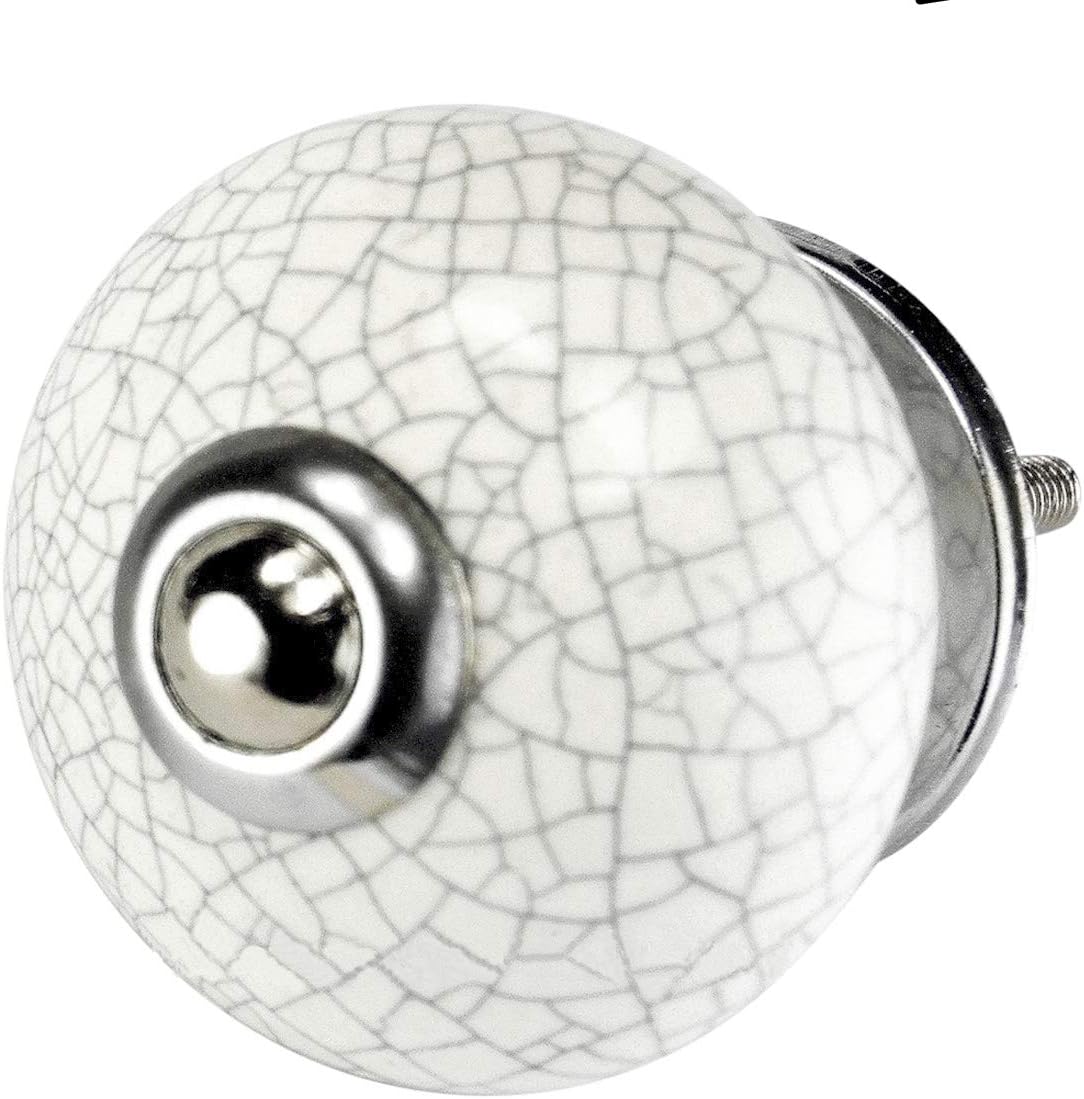 White Ceramic Crackle Knobs 10pcs C124VM Furniture Dresser Kitchen Cupboard Cabinet Drawer Handles Decor Pulls with Chrome Hardware. by Romantic Decor