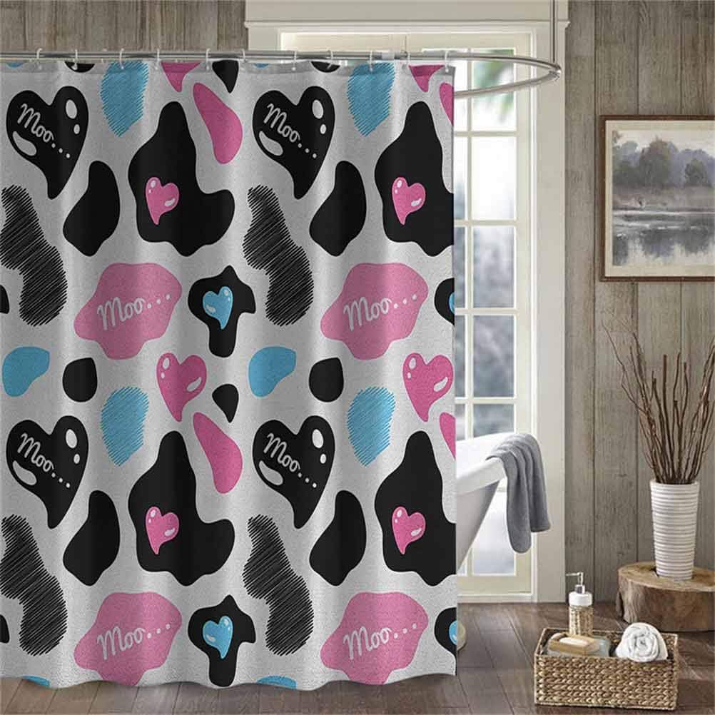 ScottDecor Cow Print Shower Curtain Set Cow Hide with Hearts Moo