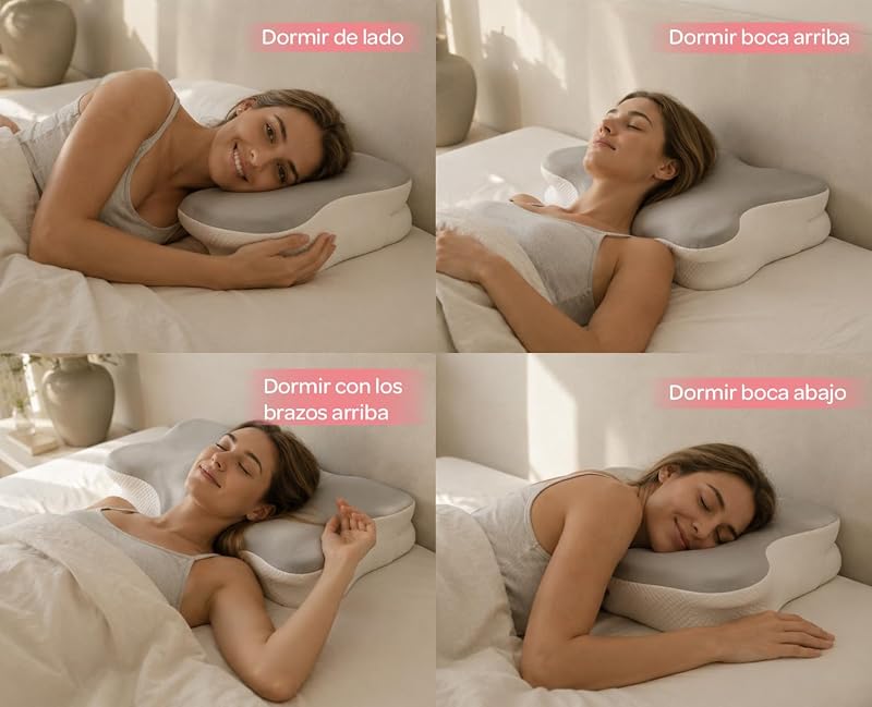 Almohada Cervical Viscoelástica, Ergonómica para Cervicales y Cuello, Reduce la Tensión y Alivia el Dolor, Funda Antiácaros Extraíble y Lavable, 60x40 cm
