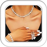 Aukmla Bridal Wedding Jewelry Set Silver Rhinestones Choker Necklaces Earrings Bracelet Sets Prom Jewelry for Women and Brides