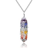 GEHECRST Healing Crystal Necklace Tree of Life Wire Wrapped Natural Quartz Crystal Stone Point Gemstone Pendant Necklace Jewelry for Women Christmas Birthday Gift