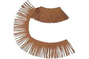 GORGECRAFT 2.2 Yard Faux Suede Fringe Trim 3.7 Inch Brown Double Side PU Leather Tassel Trim Dance Skirt Tassel Sewing Wrap C