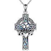 YFN Celtic Cross Necklace Sterling Silver Religious Cross Pendant Abalone Shell Cross Jewelry Christian Gift for Women Men