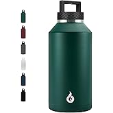 BJPKPK Half Gallon Water Bottle Insulated, Dishwasher Safe 64 oz Water Bottle with Handle, Leakproof BPA Free Thermal Flasks, Large Stainless Steel Jug for Sports, Army Green