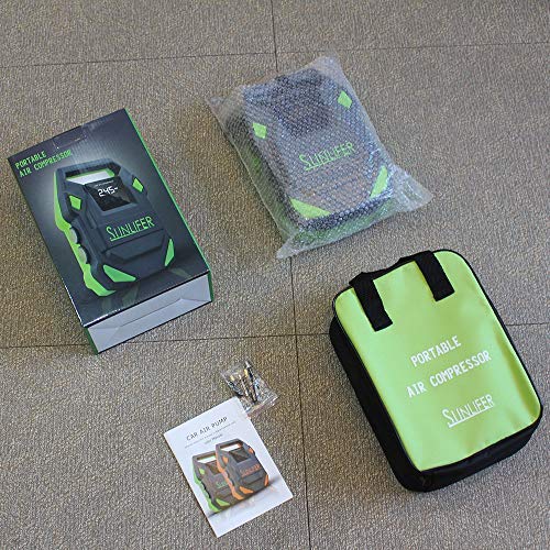Sunlifer Digital Tire Inflator, 12V Portable Air Compressor, 150 PSI Auto Tire Pump with Bright Flashlight, SOS Emergency Light and Carry Handle for Car, Motorcycle, Bike and Other Inflatable (Green)