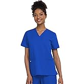 COMENII Scrubs for Women, 3 Pocket V-Neck Tailored Fit Workwear, Anti-Wrinkle Medical Scrub Tops Women-Royal Blue XXL