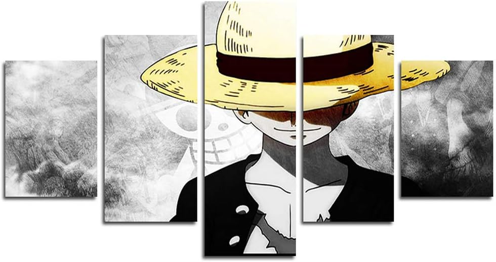 hcozy Print Painting Canvas, 5 Pieces One Piece Anime Monkey D. Luffy Poster Canvas Wall Art Painting for Home Living Room Office Mordern Decoration Gift(Unframed)